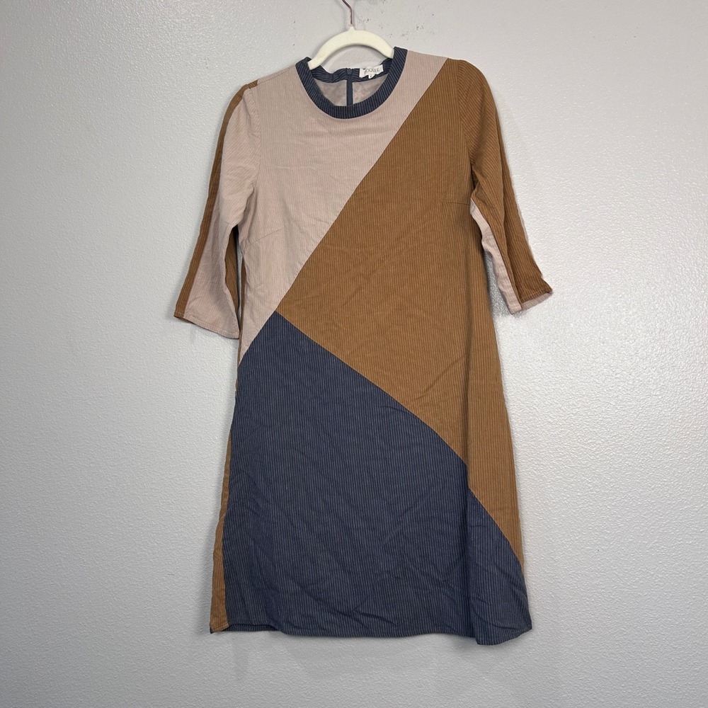 Roolee Colorblock Pinstripe Shift Dress Navy Camel Cream Women's Medium